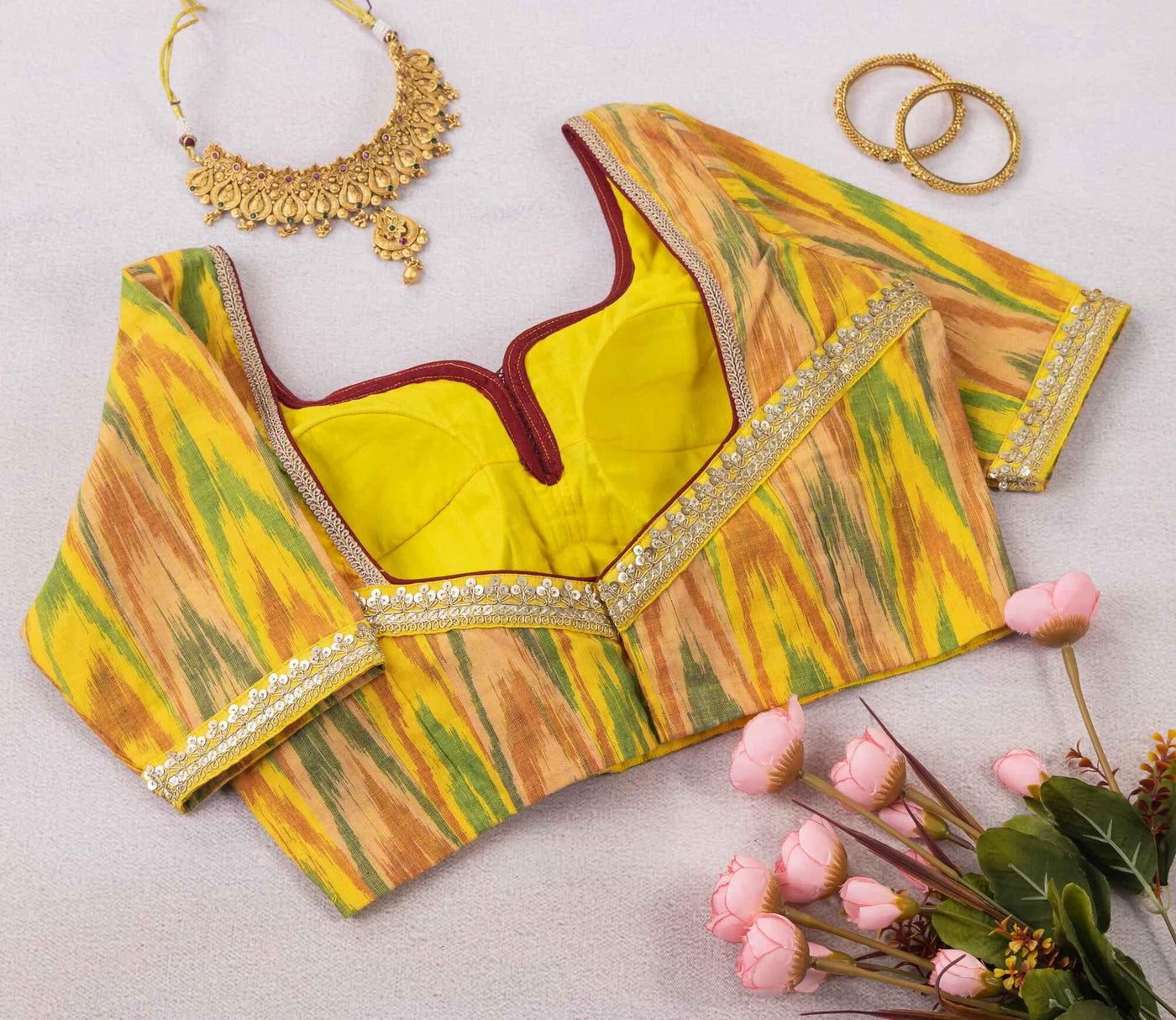 Styling Tips for Your Vibrant Yellow Ikkat Blouse