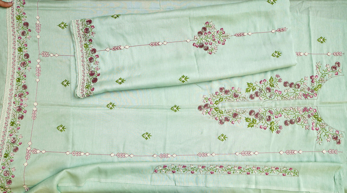 Pistachio Aura Hand Embroidered Unstitched Suit