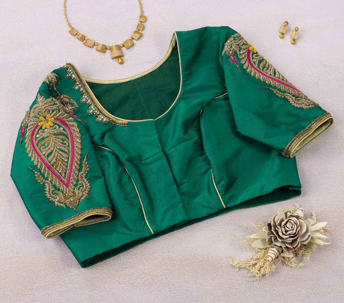 Emerald Hand Embroidered Designer Blouse.