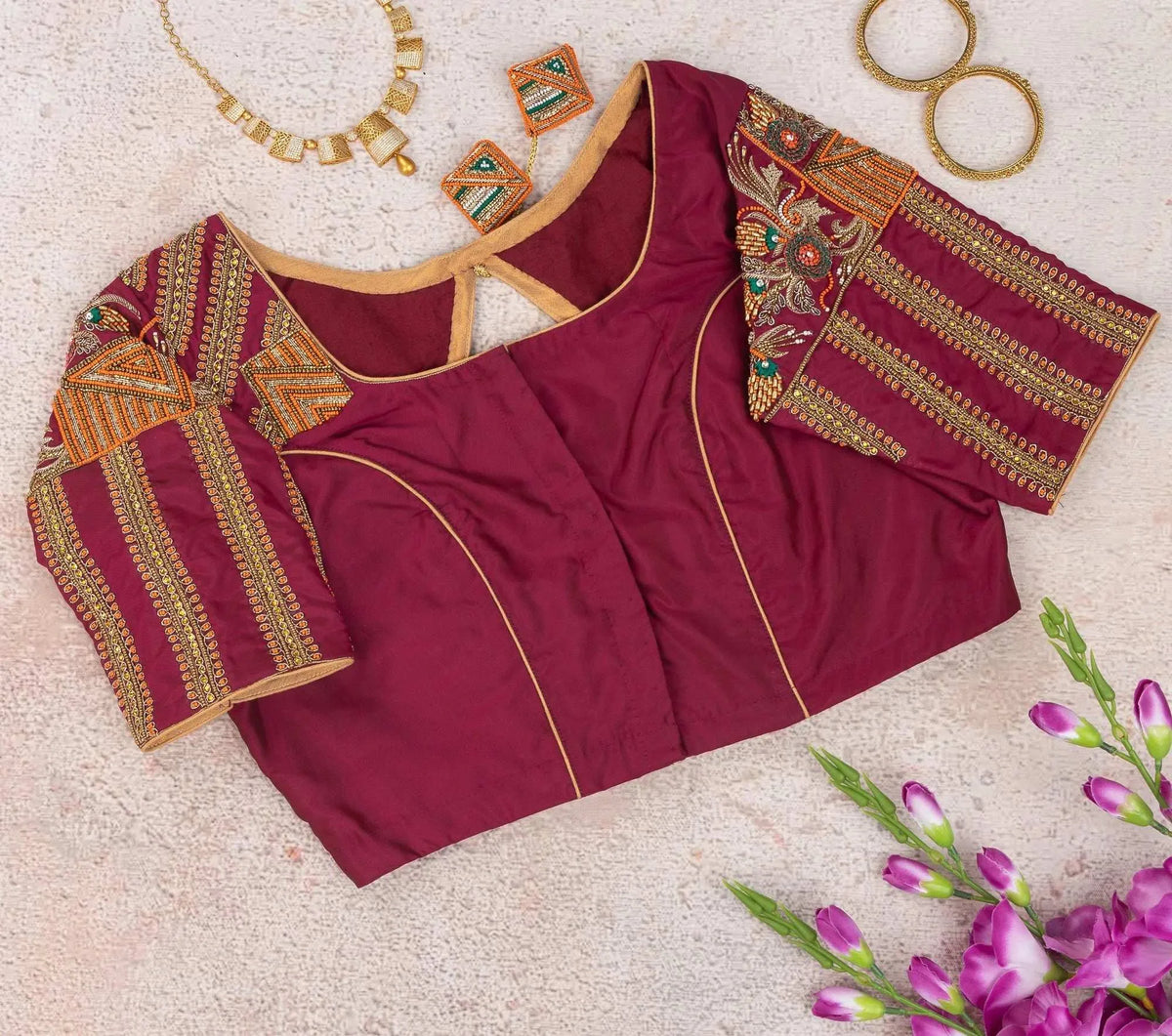 Geometrical and Floral Fusion Blouse.