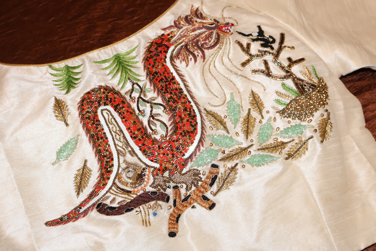 Mystic Dragon Silk Blouse | Beaded Dragon Embroidery