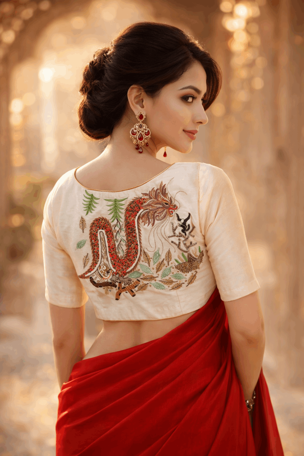 Mystic Dragon Silk Blouse | Beaded Dragon Embroidery