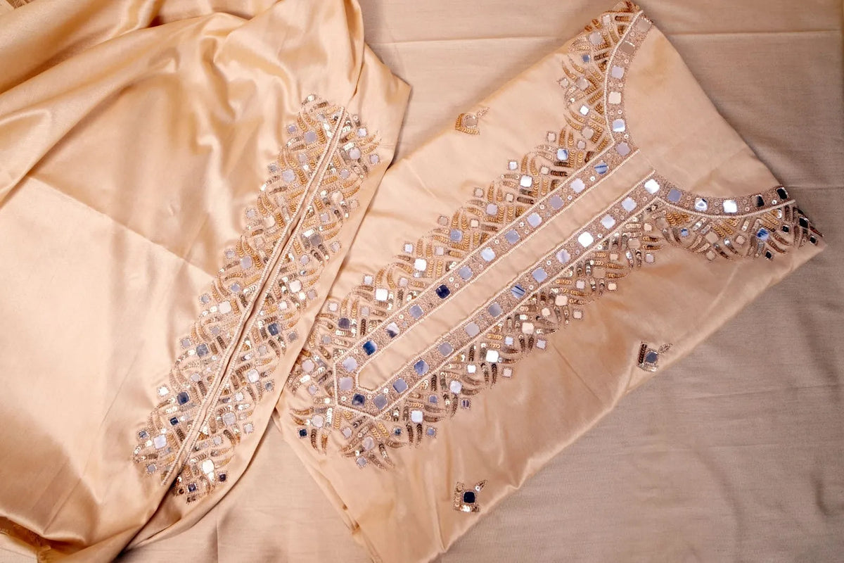Beige Noor Hand-Embroidered Unstitched Suit Set