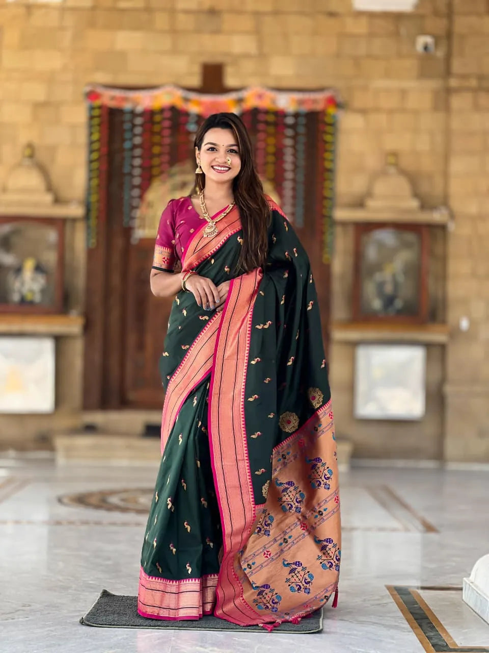 Kadiyal Peacock Motif Semi Soft Silk Saree