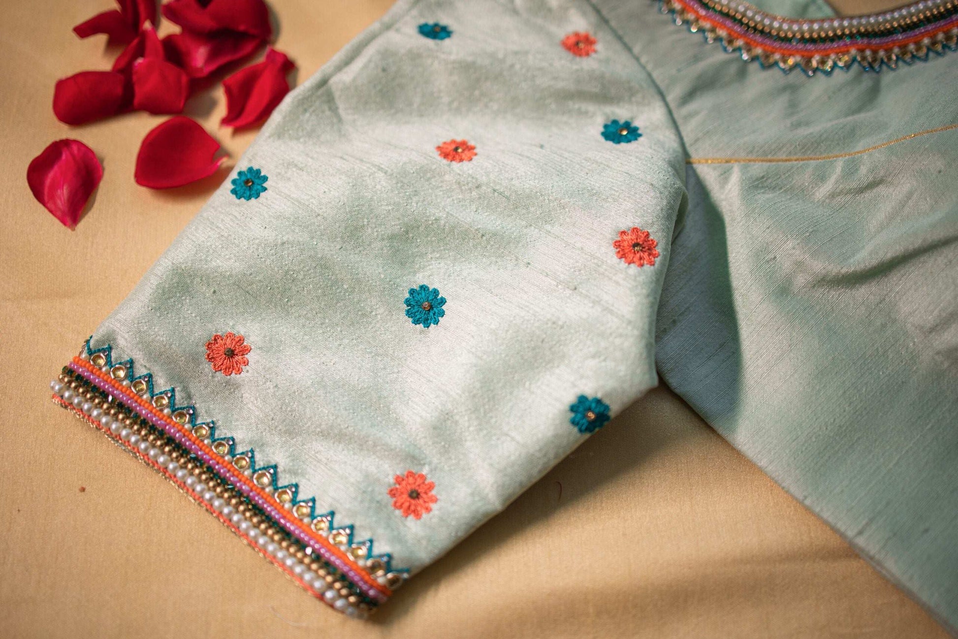 Pistachio Green Floral Blouse.