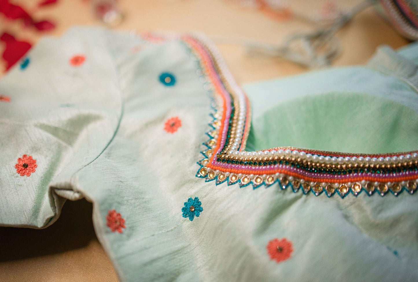 Pistachio Green Floral Blouse.