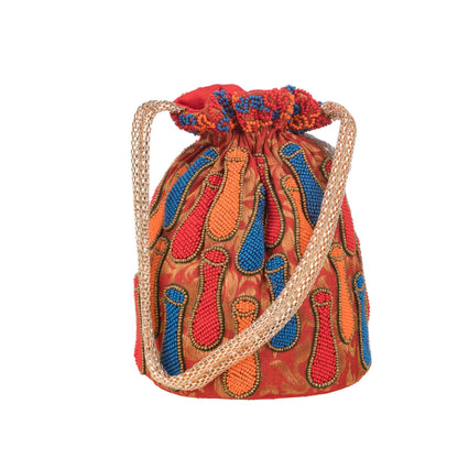 Red Hot Brocade Surai Potli Bag.