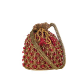 Cherry Red Brocade Potli Bag | Kizmit Designs.