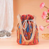 Red Hot Brocade Surai Potli Bag.