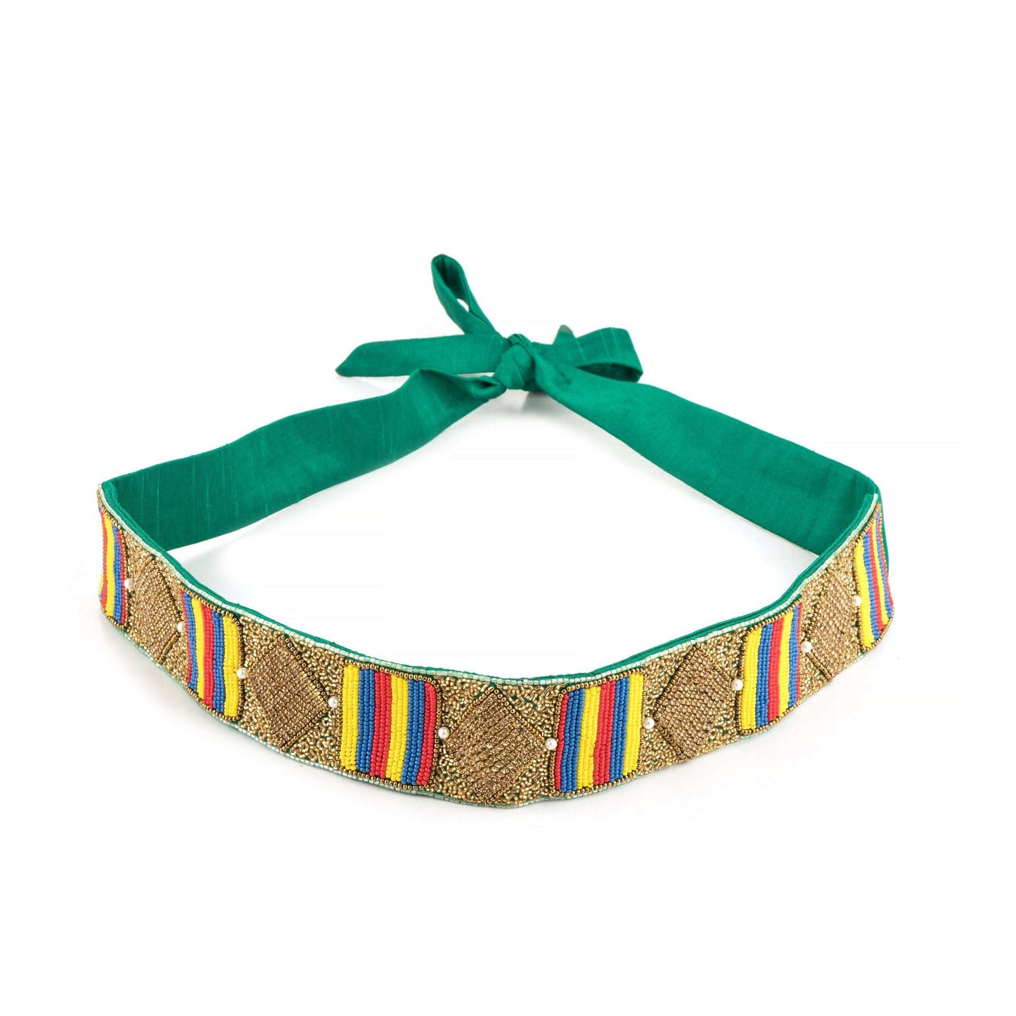 Green Shade Geometrical Motifs Saree Belt.