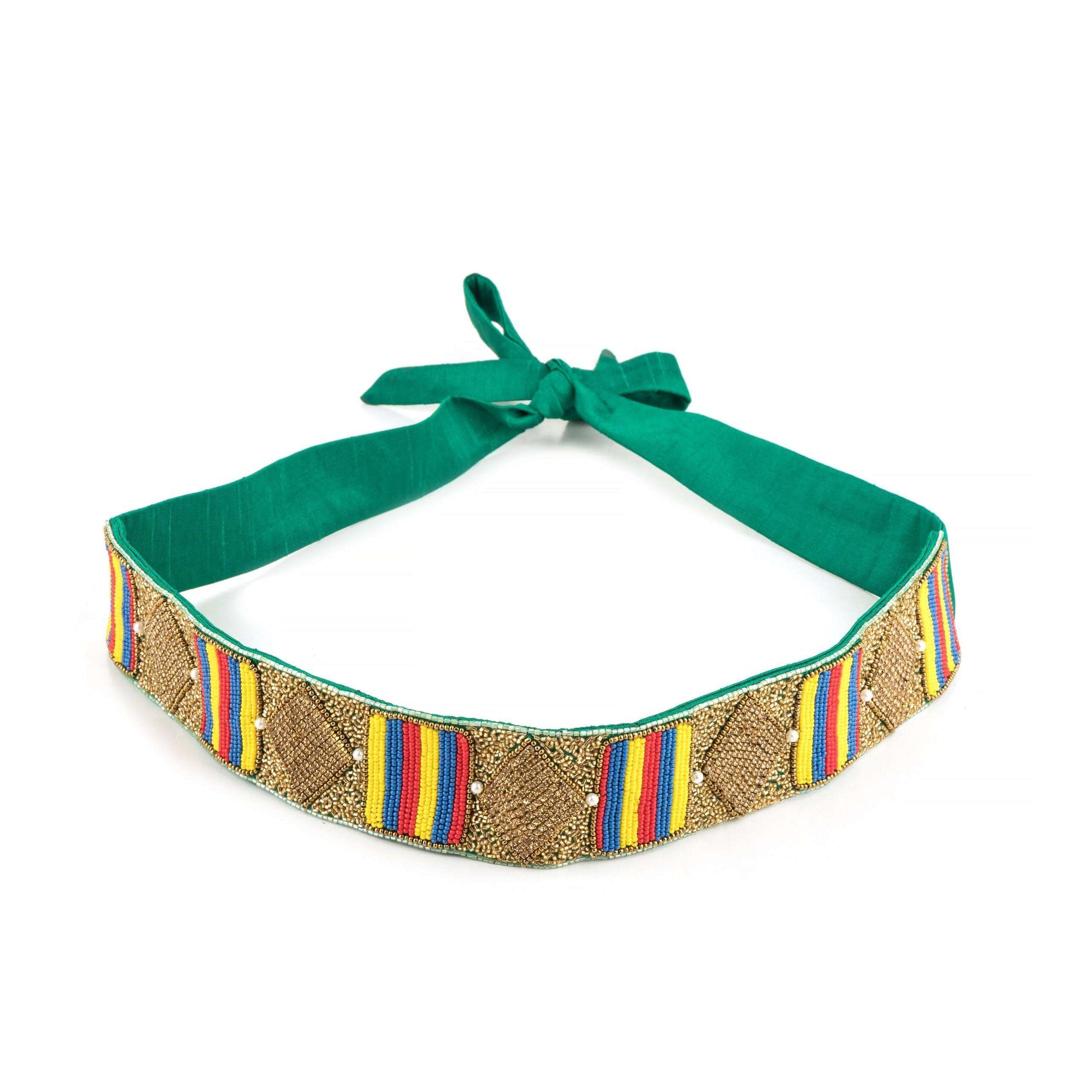 Green Shade Geometrical Motifs Saree Belt.