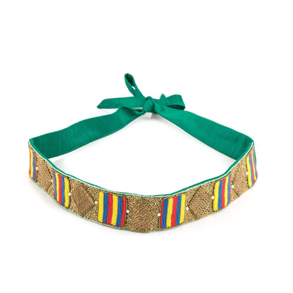 Green Shade Geometrical Motifs Saree Belt.