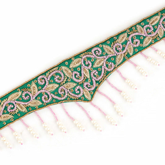 Bottle Green with Beads Saree Belt.