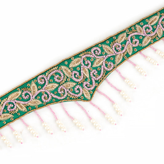 Bottle Green with Beads Saree Belt - Kizmit Designs Store