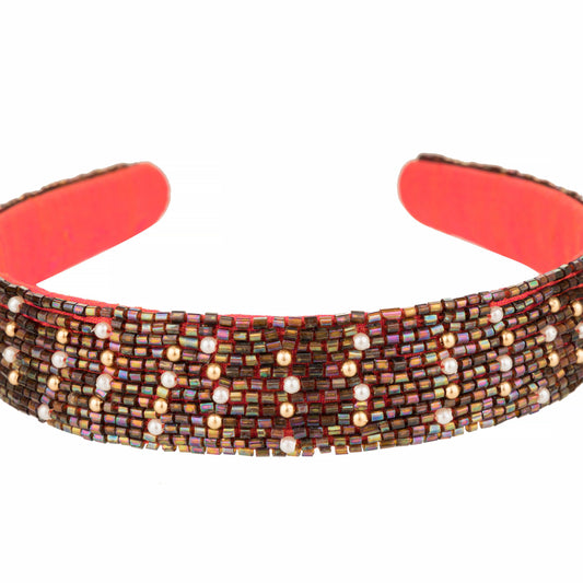 Bronze Shade Headband Hand‑Embroidered Festive Hairband - Kizmit Designs Store