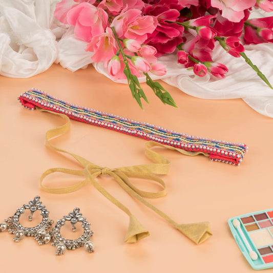 Pink Pearl Work Saree Belt | Shop Now.