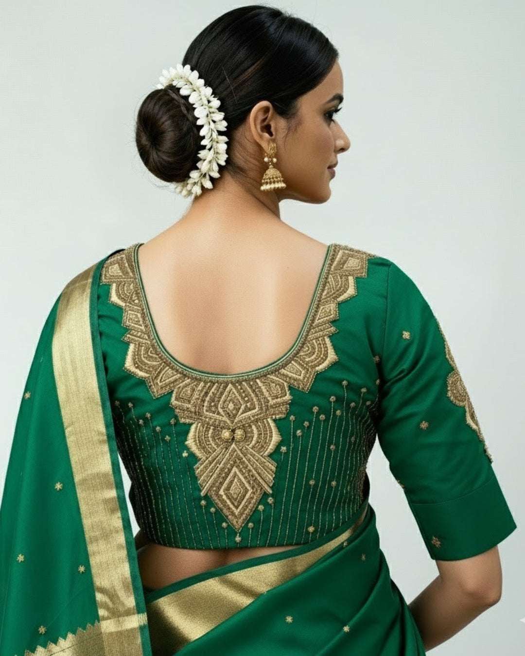 Emerald Green Geometrical With Floral Motifs Blouse