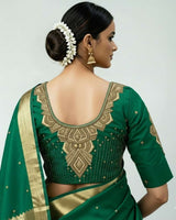 Emerald Green Geometrical With Floral Motifs Blouse
