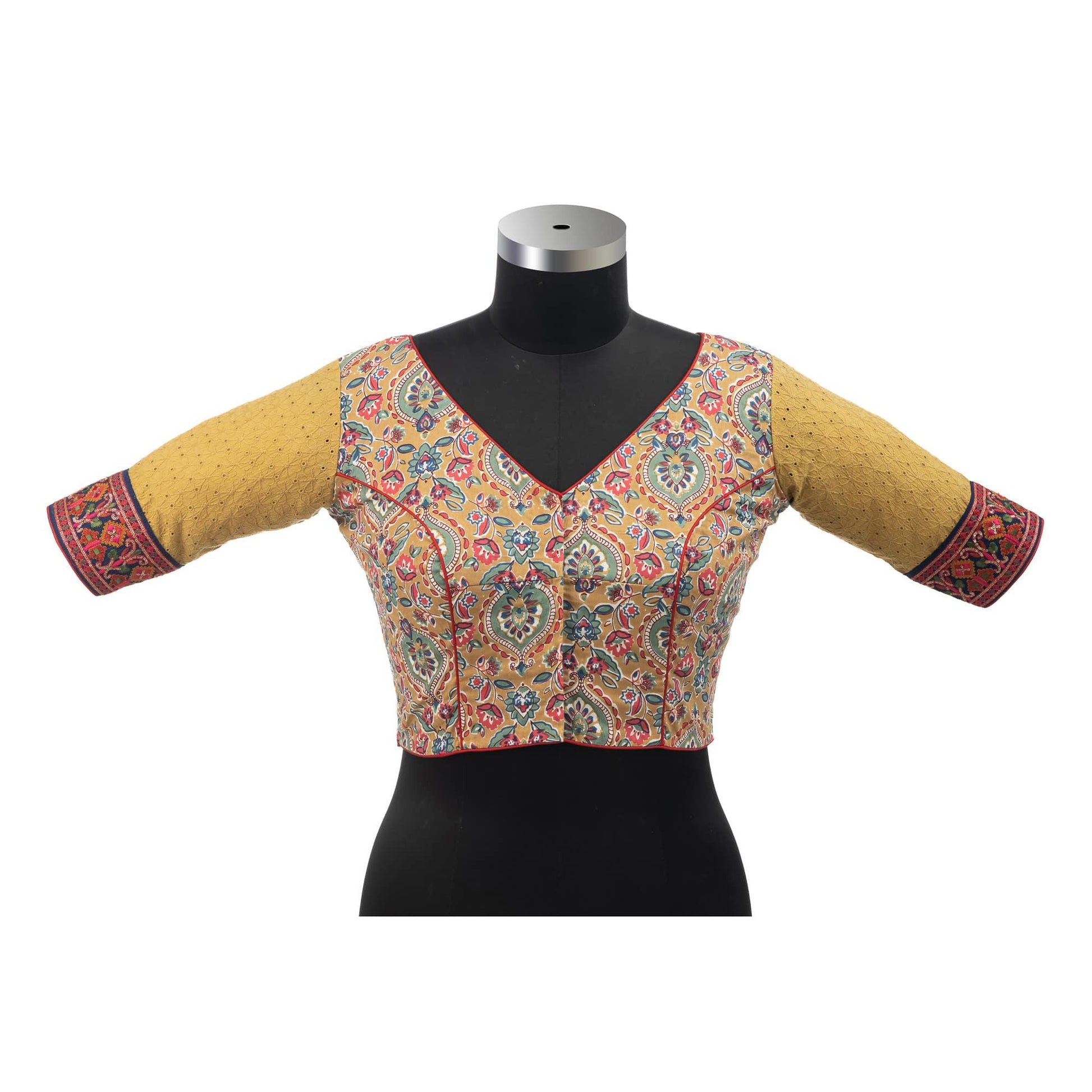 Beige floral embroidered blouse.