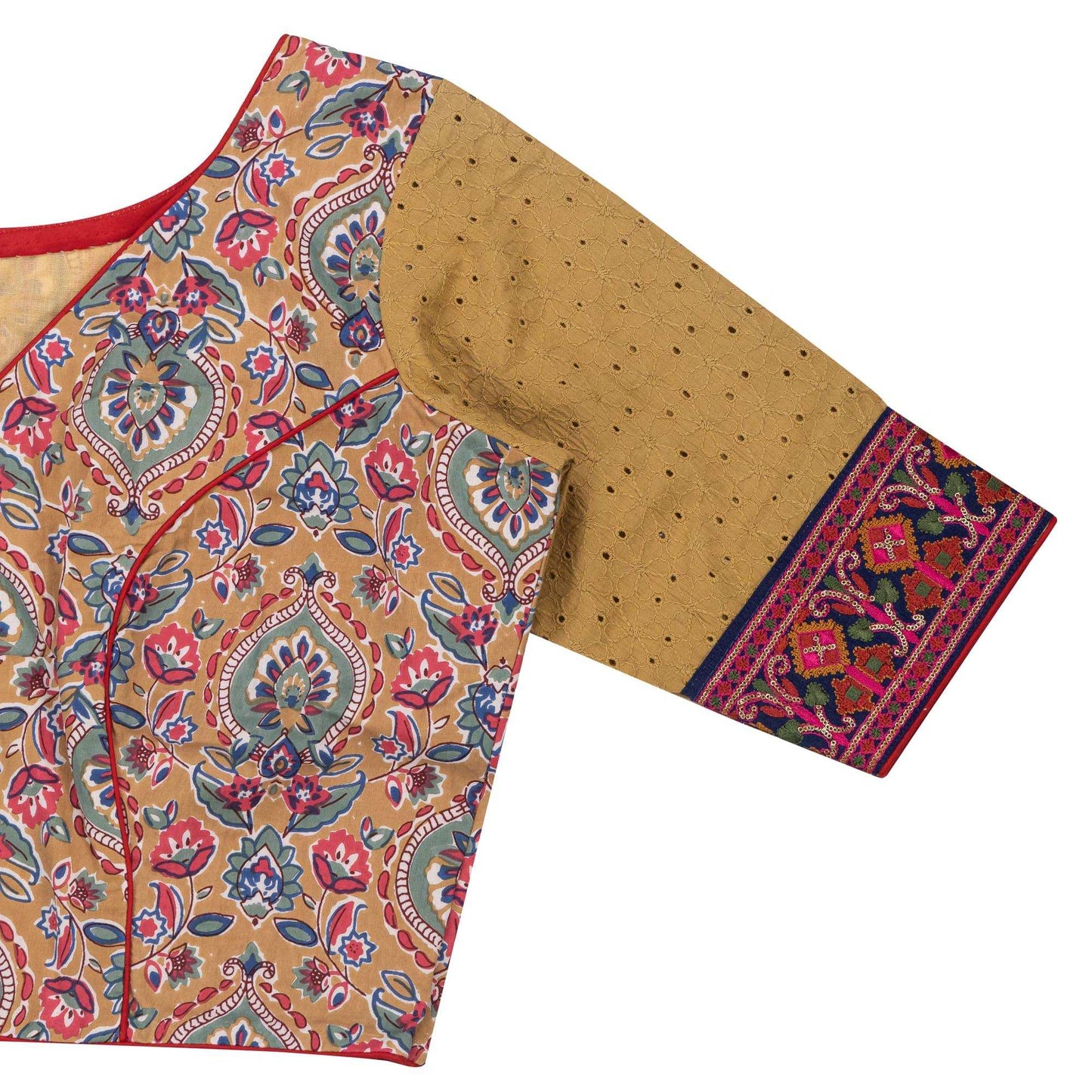 Beige floral embroidered blouse.