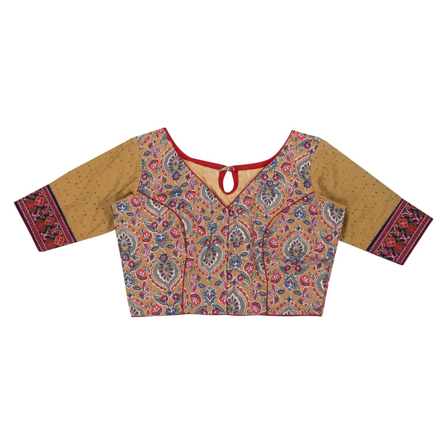 Beige floral embroidered blouse.