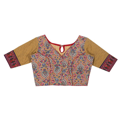 Beige floral embroidered blouse.