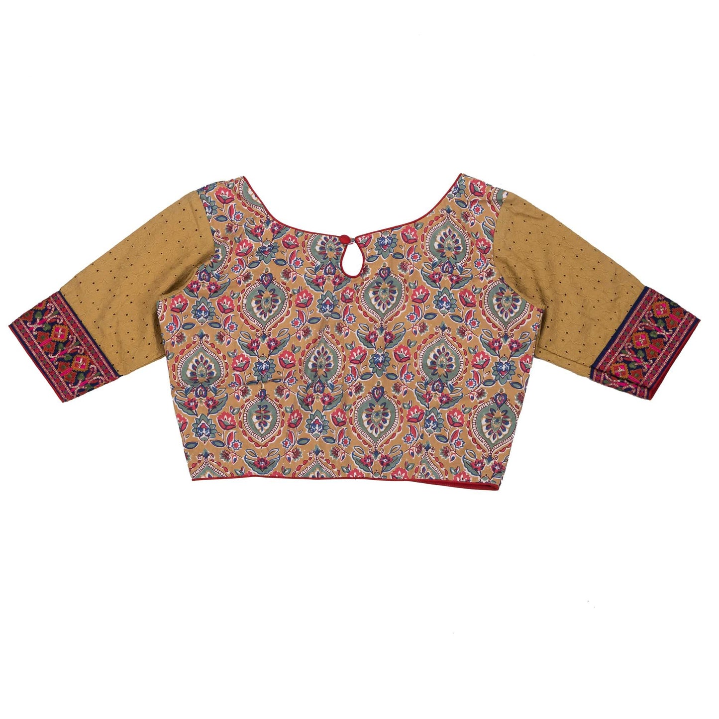 Beige floral embroidered blouse.