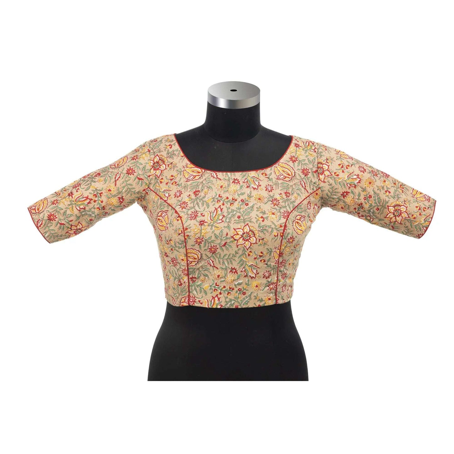 Beige Shade Cotton Floral Blouse – Subtly Embroidered & Ethereal.