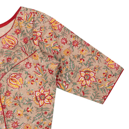 Beige Shade Cotton Floral Blouse – Subtly Embroidered & Ethereal.