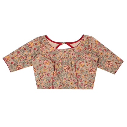 Beige Shade Cotton Floral Blouse – Subtly Embroidered & Ethereal.