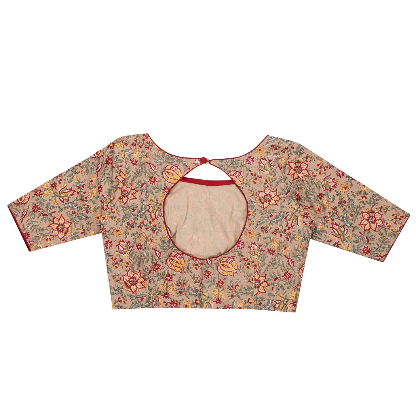 Beige Shade Cotton Floral Blouse – Subtly Embroidered & Ethereal.