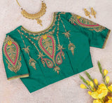 Emerald Hand Embroidered Designer Blouse.