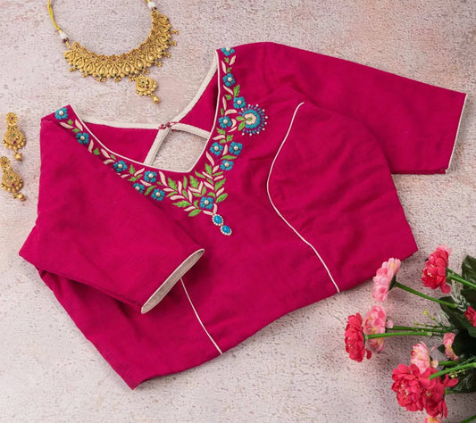 Fuchsia Pink Resham Blouse | Shop Now.