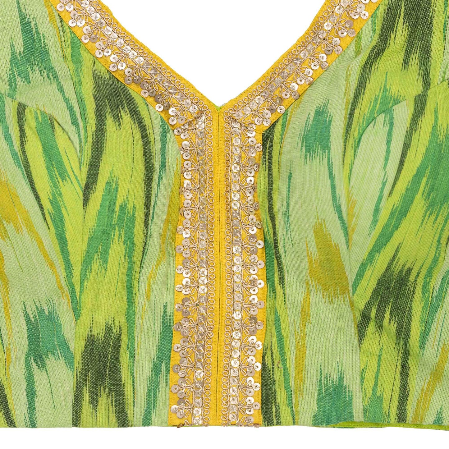 Greenish Ikkat Shade Blouse – Cotton Comfort with Ikkat Accents.