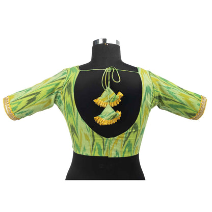 Greenish Ikkat Shade Blouse – Cotton Comfort with Ikkat Accents.