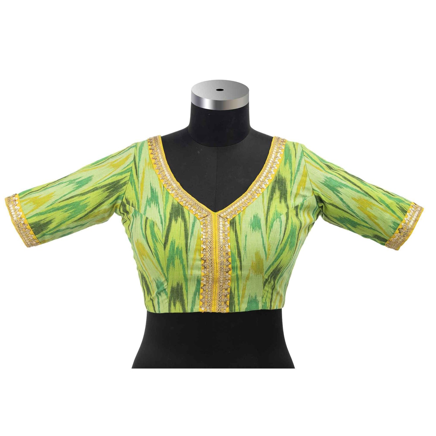 Greenish Ikkat Shade Blouse – Cotton Comfort with Ikkat Accents.