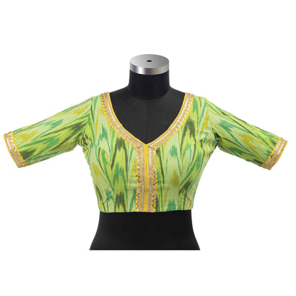 Greenish Ikkat Shade Blouse – Cotton Comfort with Ikkat Accents.