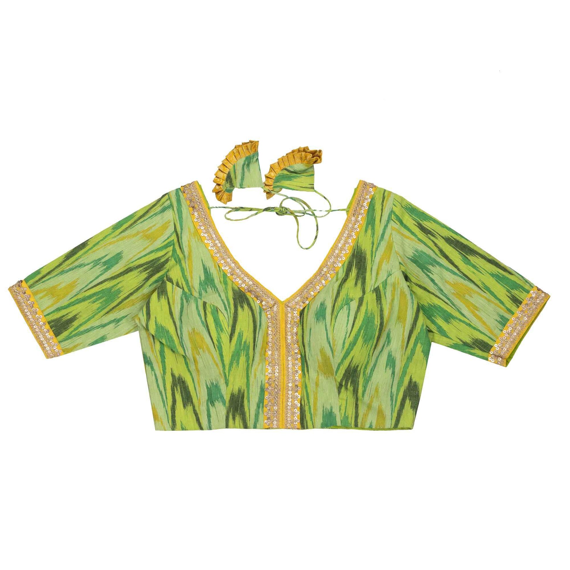 Greenish Ikkat Shade Blouse – Cotton Comfort with Ikkat Accents.