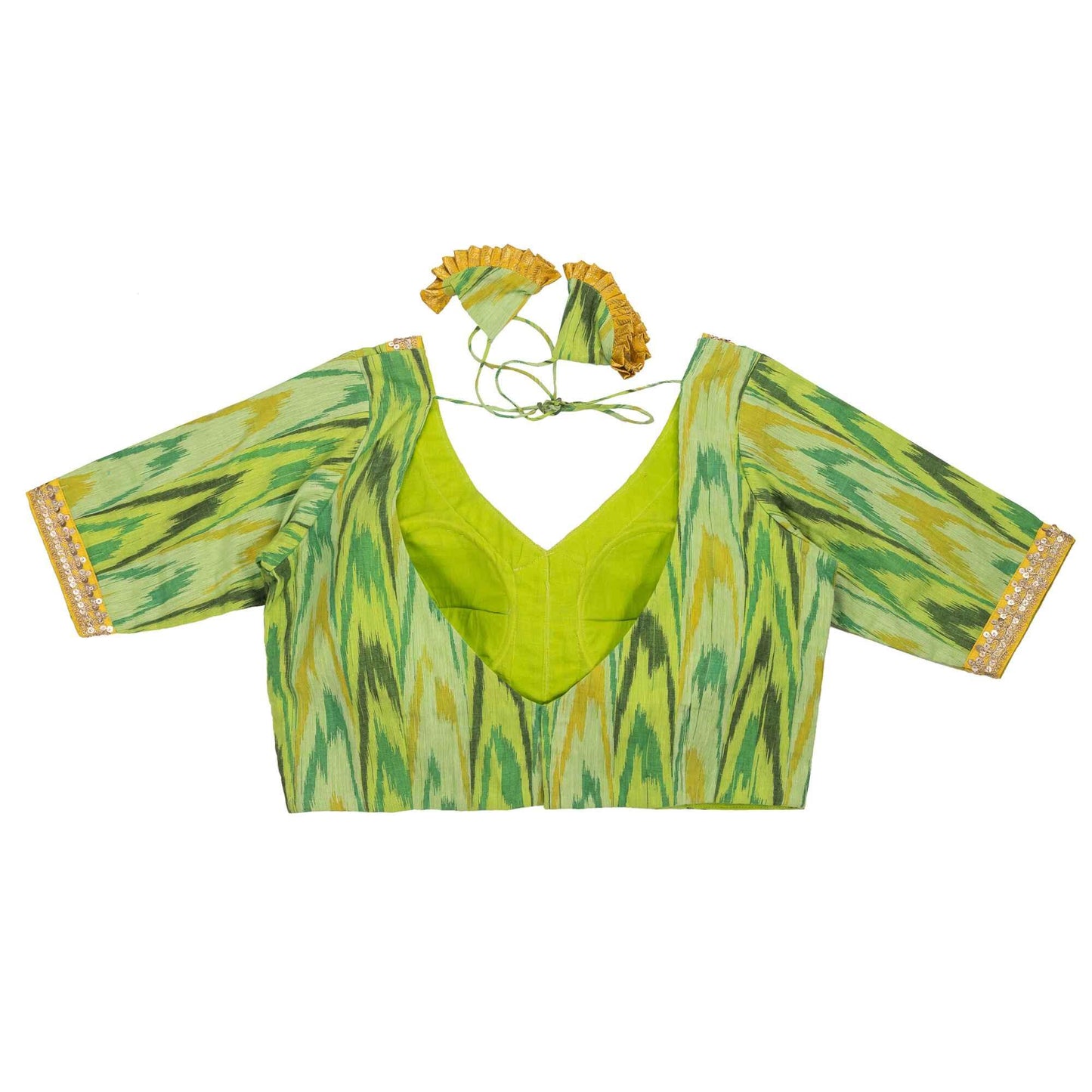 Greenish Ikkat Shade Blouse – Cotton Comfort with Ikkat Accents.