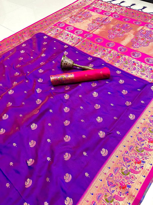 Paithani Saree with Peacock Border - Kizmit Designs Store