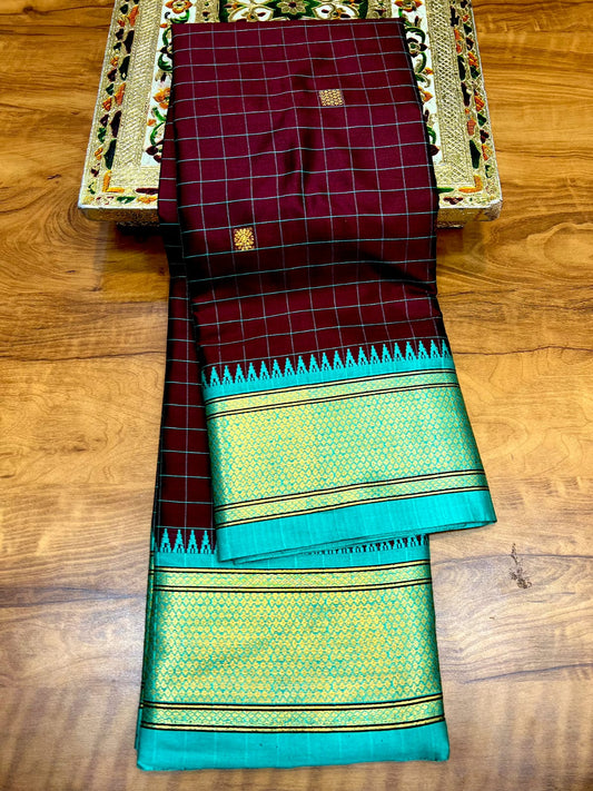 Ambika Checks Kadiyal Saree | Kizmit Designs - Kizmit Designs Store