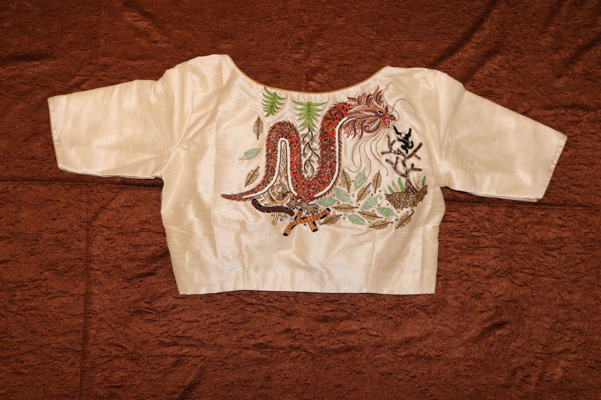 Mystic Dragon Silk Blouse | Beaded Dragon Embroidery