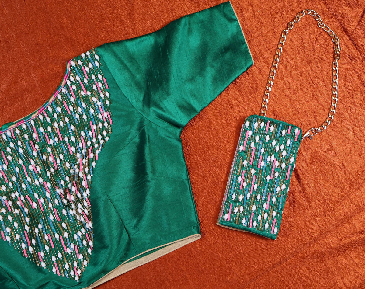 Hariyali Saaj Blouse and Sling Bag Combo