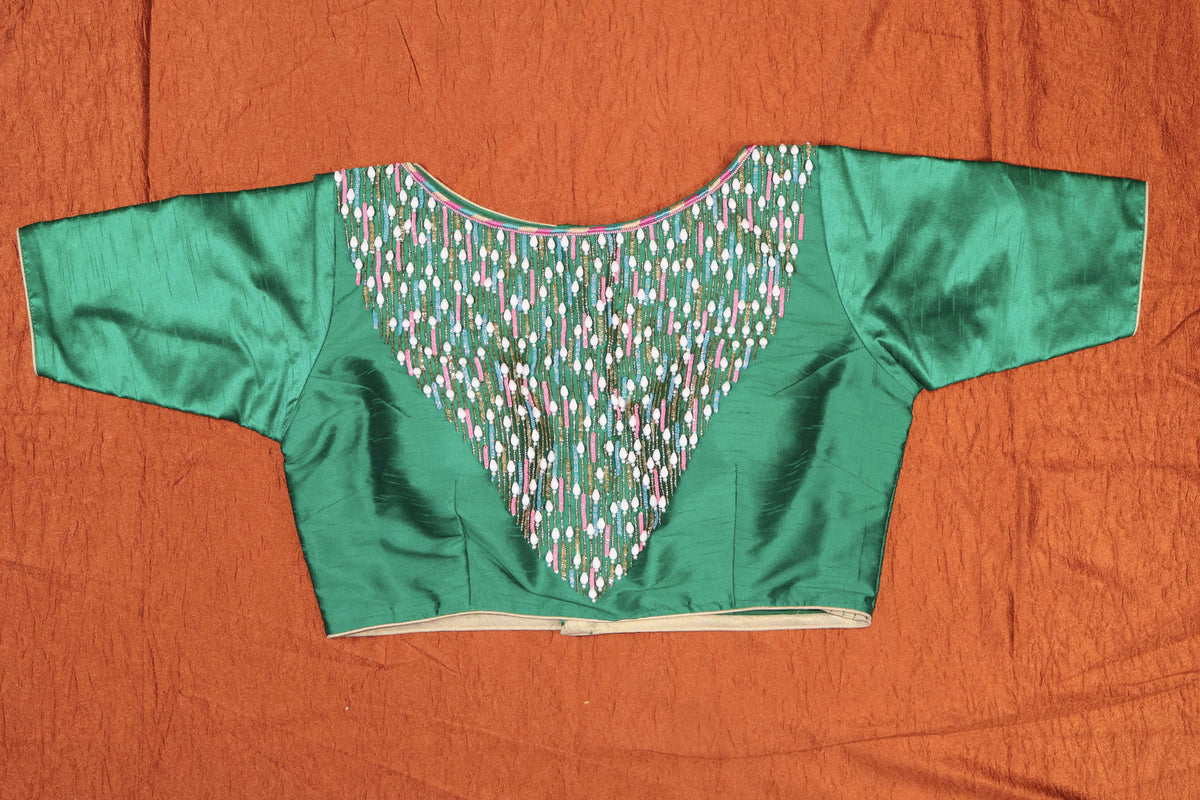 Hariyali Saaj Hand-Embroidered Blouse | Green Sequin Pearl Bridal