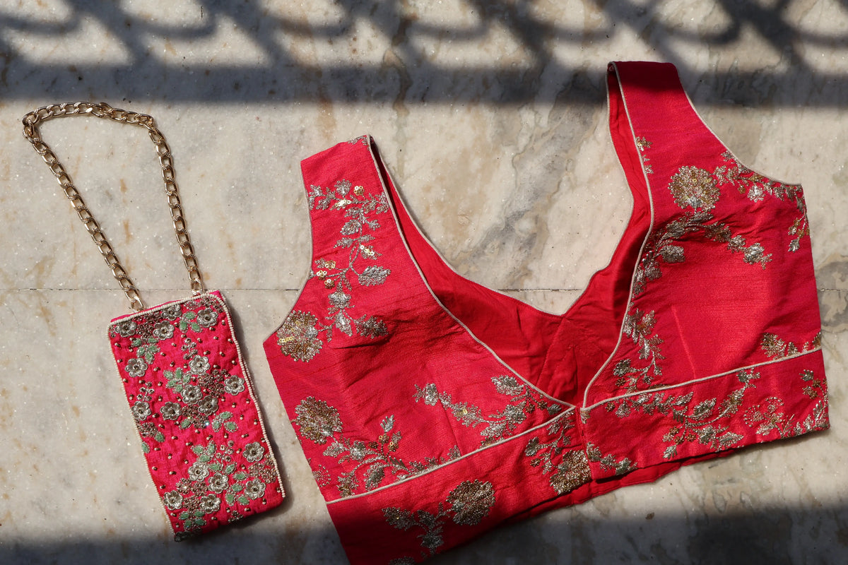Gulaabi Khwaab Set | Red Embroidered Blouse and Sling Bag