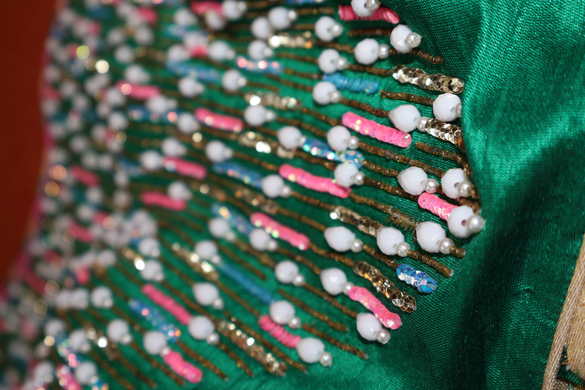 Hariyali Saaj Hand-Embroidered Blouse | Green Sequin Pearl Bridal