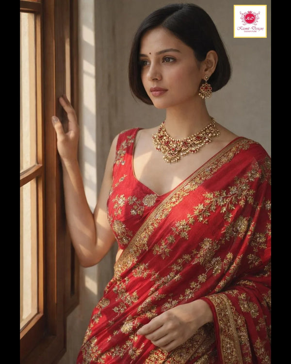 Gulaabi Khwaab Sleeveless Silk Blouse | Gold Silver Thread Embroidery Blouse