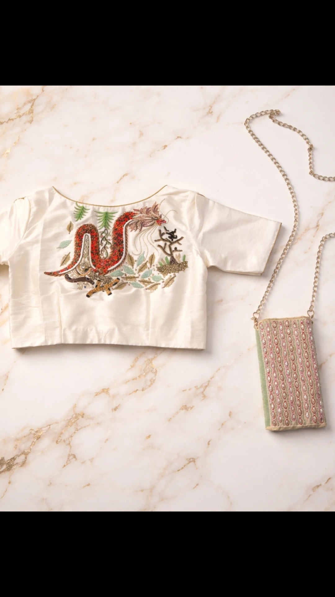 Dragon Embroidery Blouse and Sling Bag Bridal Set