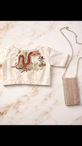 Dragon Embroidery Blouse and Sling Bag Bridal Set
