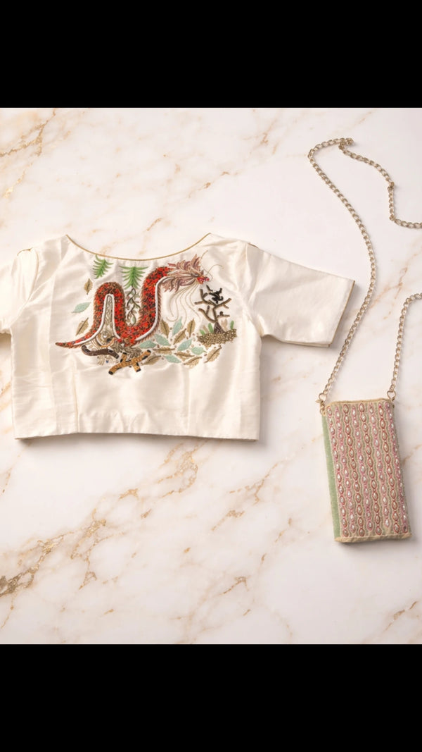 Dragon Embroidery Blouse and Sling Bag Bridal Set